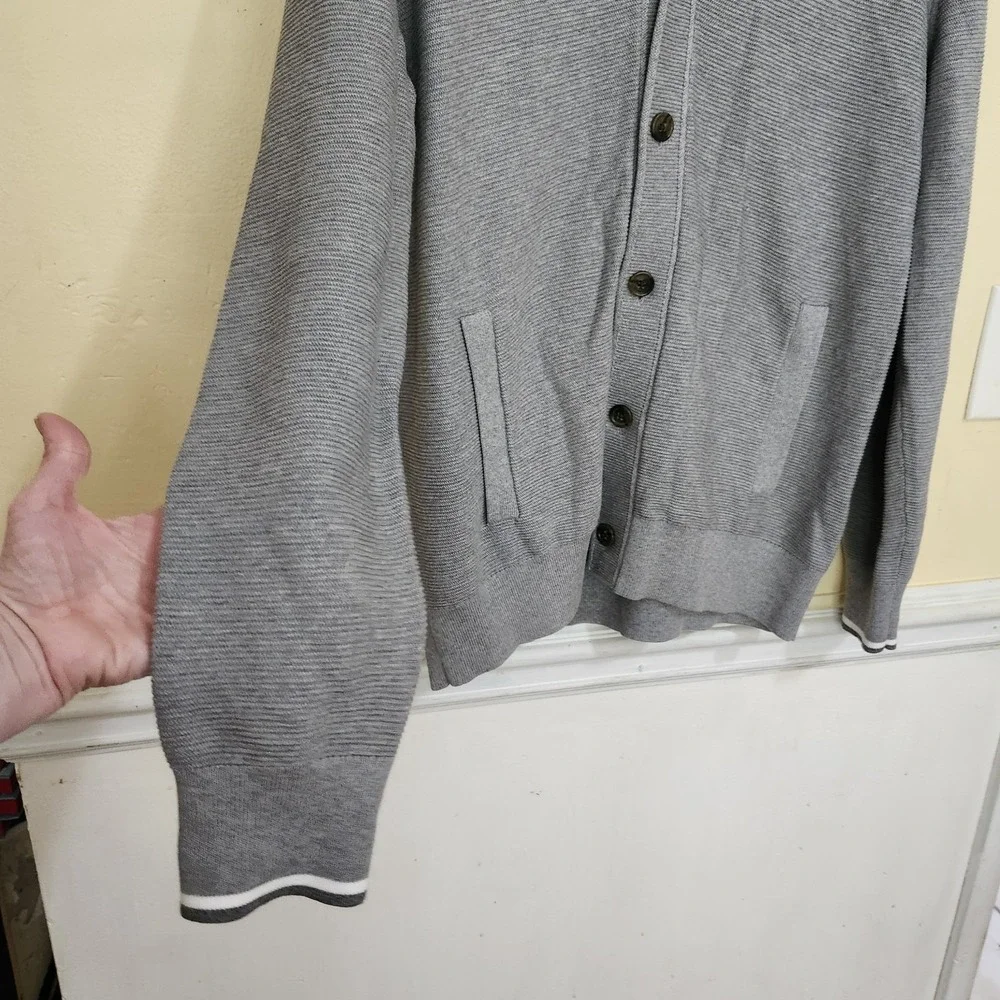 Banana Republic Cardigan Sweater Men's L Gray Supima Cotton Shawl Collar Button